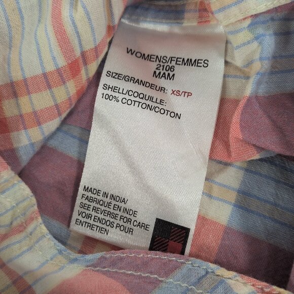 Woolrich Plaid Short Sleeve Blouse Button Up Shirt Collar Pink Blue Women's XS - Picture 5 of 13